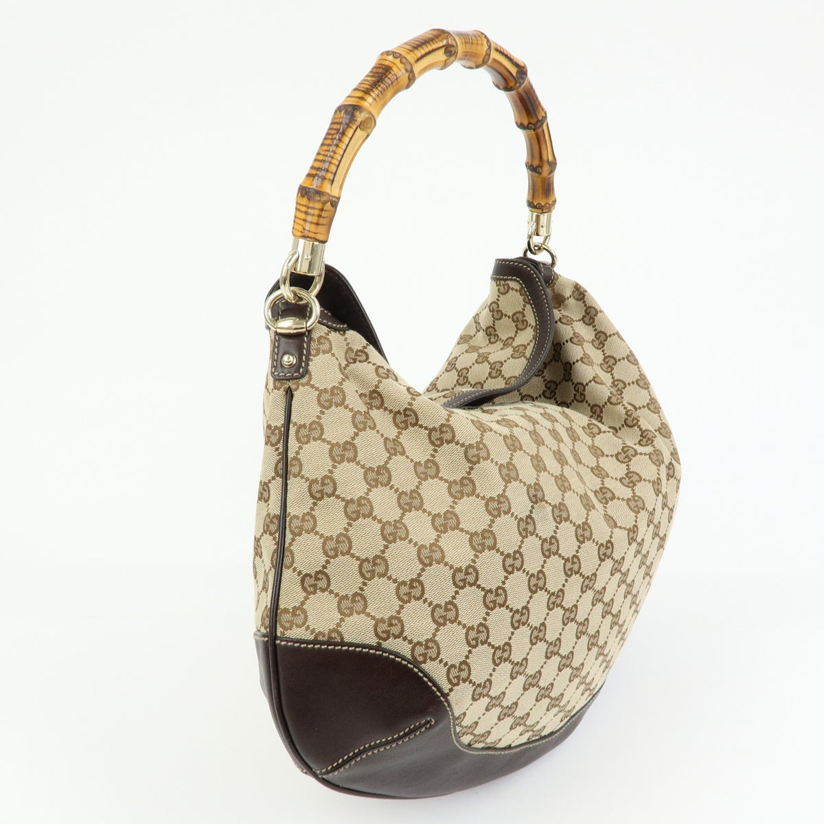 Gucci Bamboo Peggy Hobo GG Canvas, Beige, Canvas, Shoulder Bag