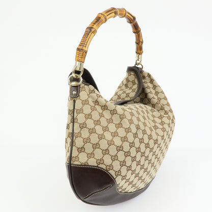 Gucci Bamboo Peggy Hobo GG Canvas, Beige, Canvas, Shoulder Bag