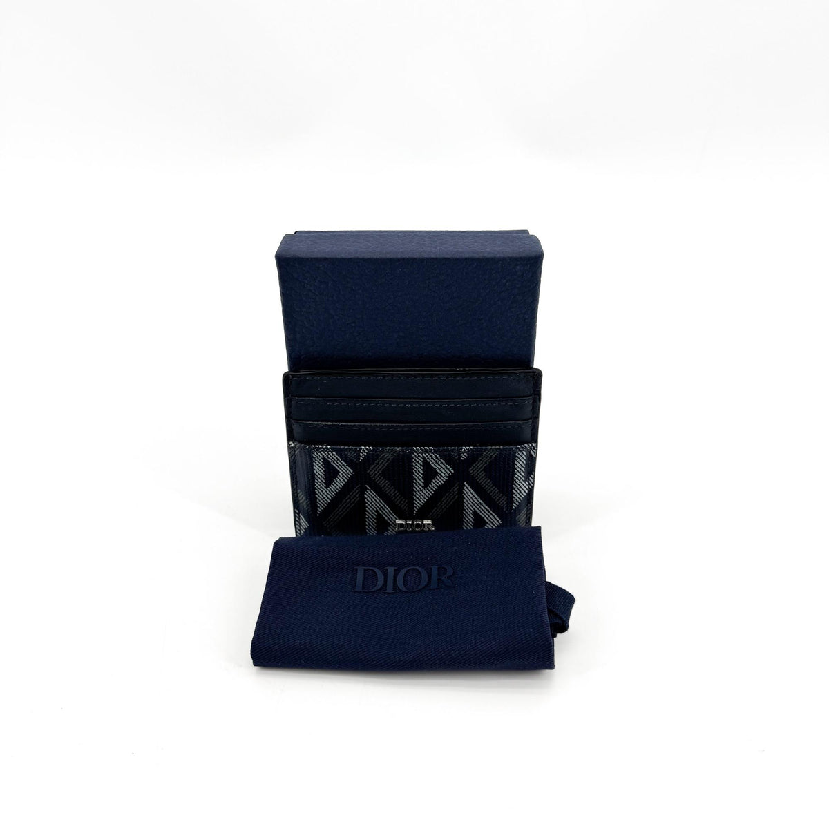 Christian Dior Card Holder Oblique Canvas and Leather, Navy, Canvas, Card Holder