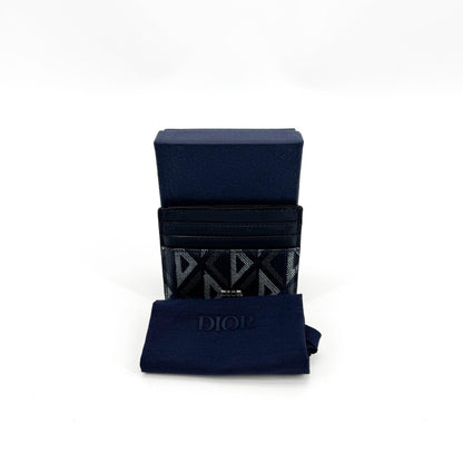 Christian Dior Card Holder Oblique Canvas and Leather, Navy, Canvas, Card Holder