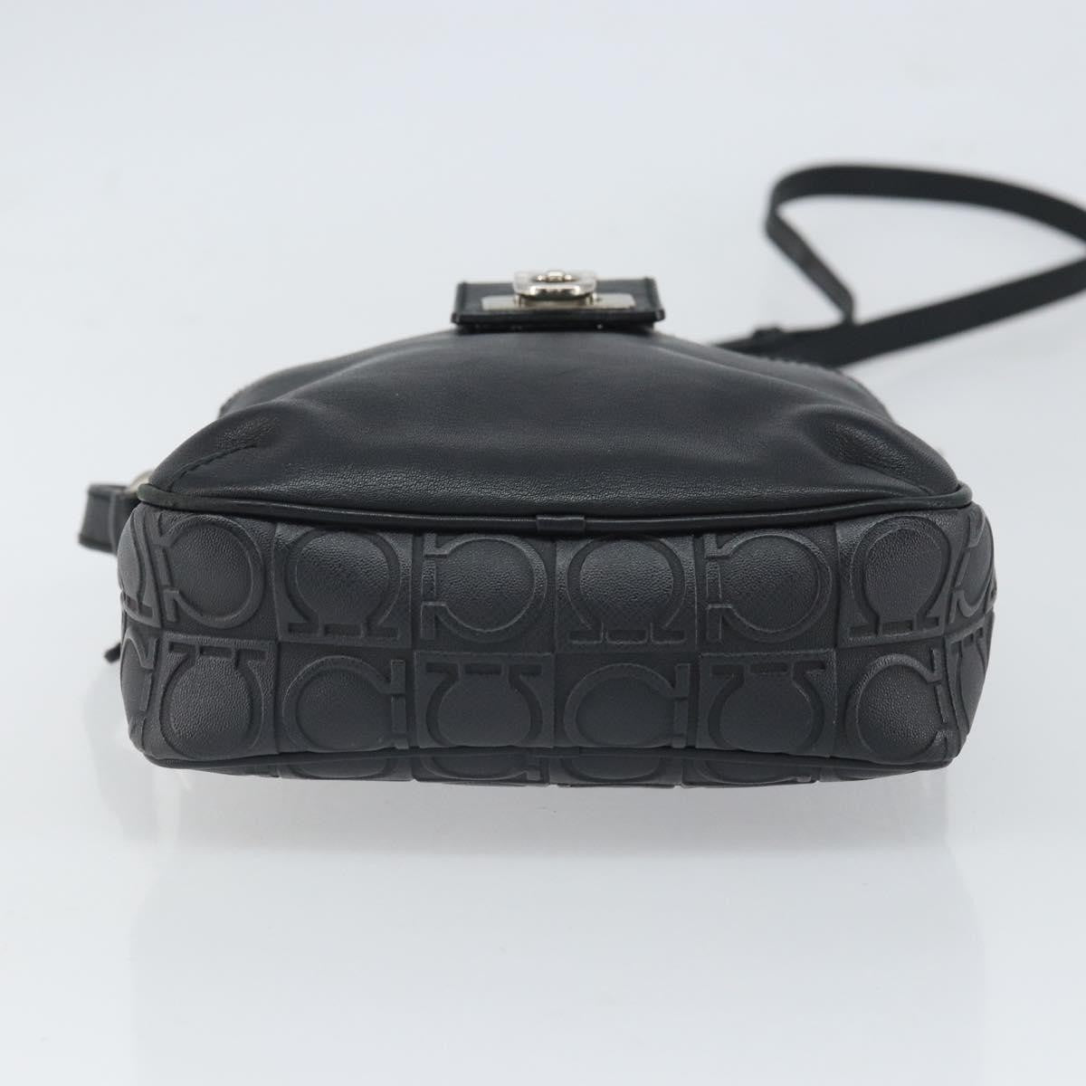 Salvatore Ferragamo Gancini Leather, Black, Leather, Shoulder Bag