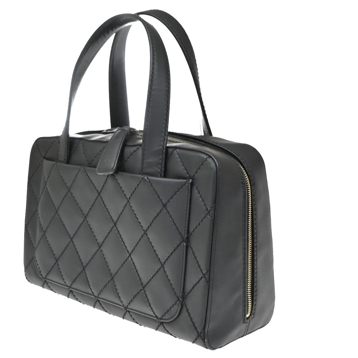 Chanel Wild Stitch Handbag Quilted Calfskin, Black, Leather, Shoulder Bag