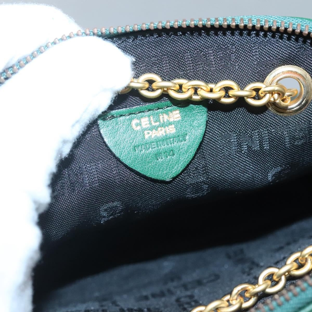 Celine Chain Vertical Quilted Lambskin, Green, Leather, Shoulder Bag