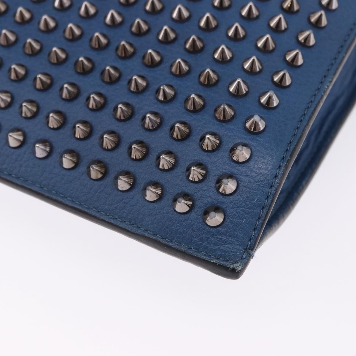 Christian Louboutin Trictrac Portfolio Leather and Spiked Leather, Blue, Leather, Handbag