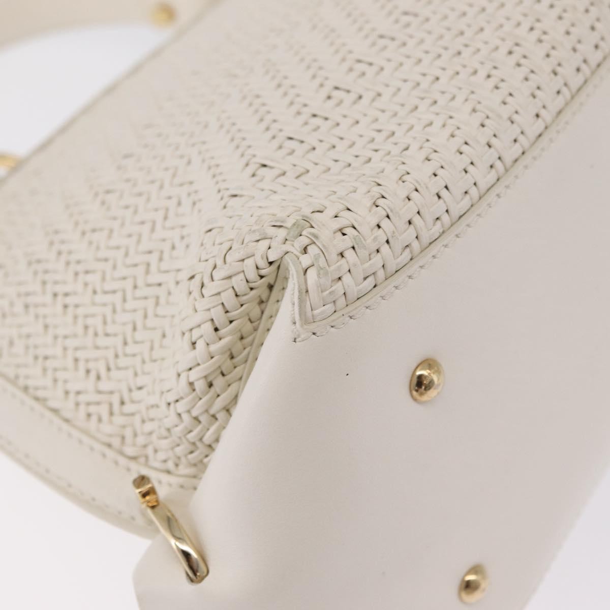 Salvatore Ferragamo Sofia Satchel Woven Leather, White, Leather, Handbag