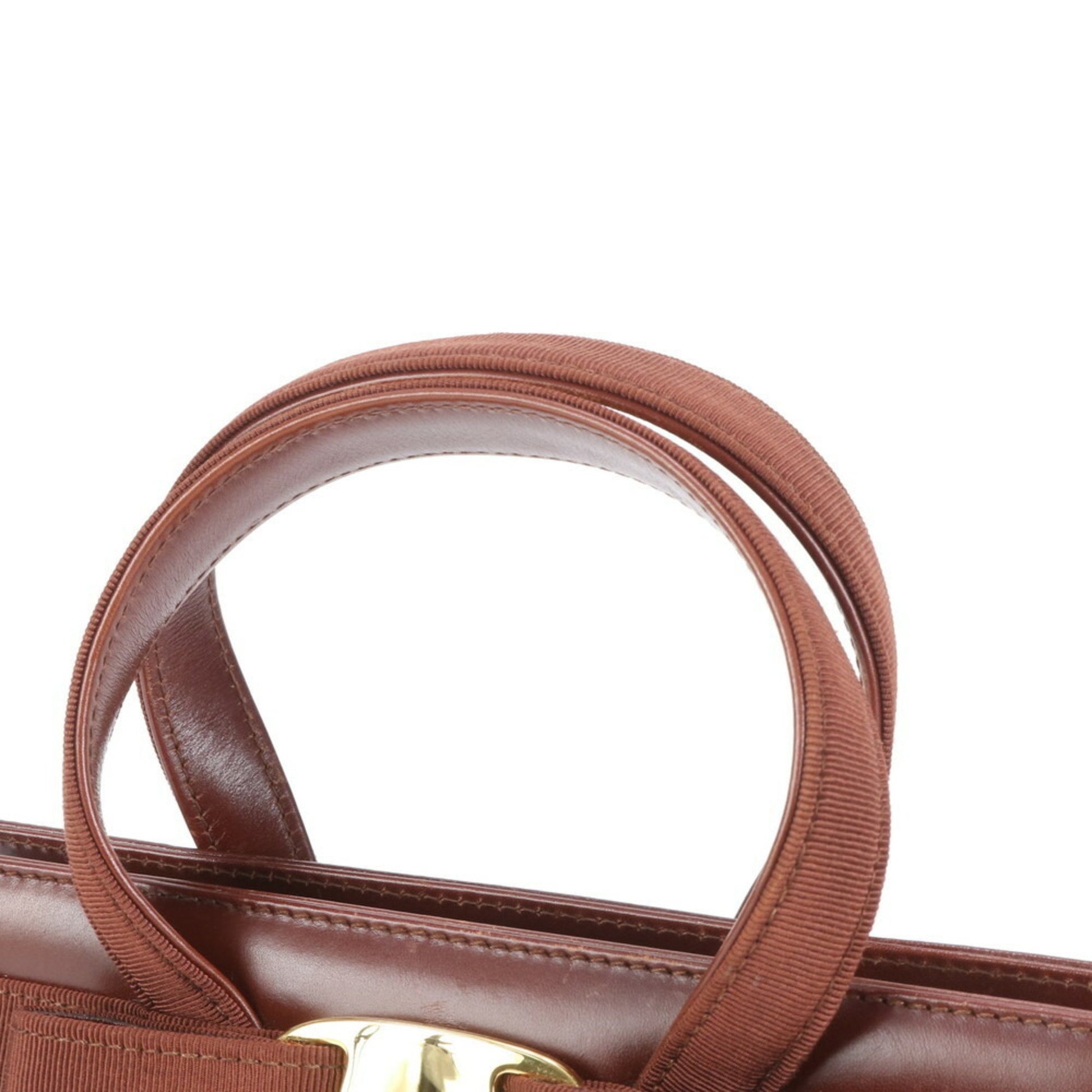 Salvatore Ferragamo Vara Bow Chain Evening Bag Patent, BROWN, LEATHER, Clutche & pouche