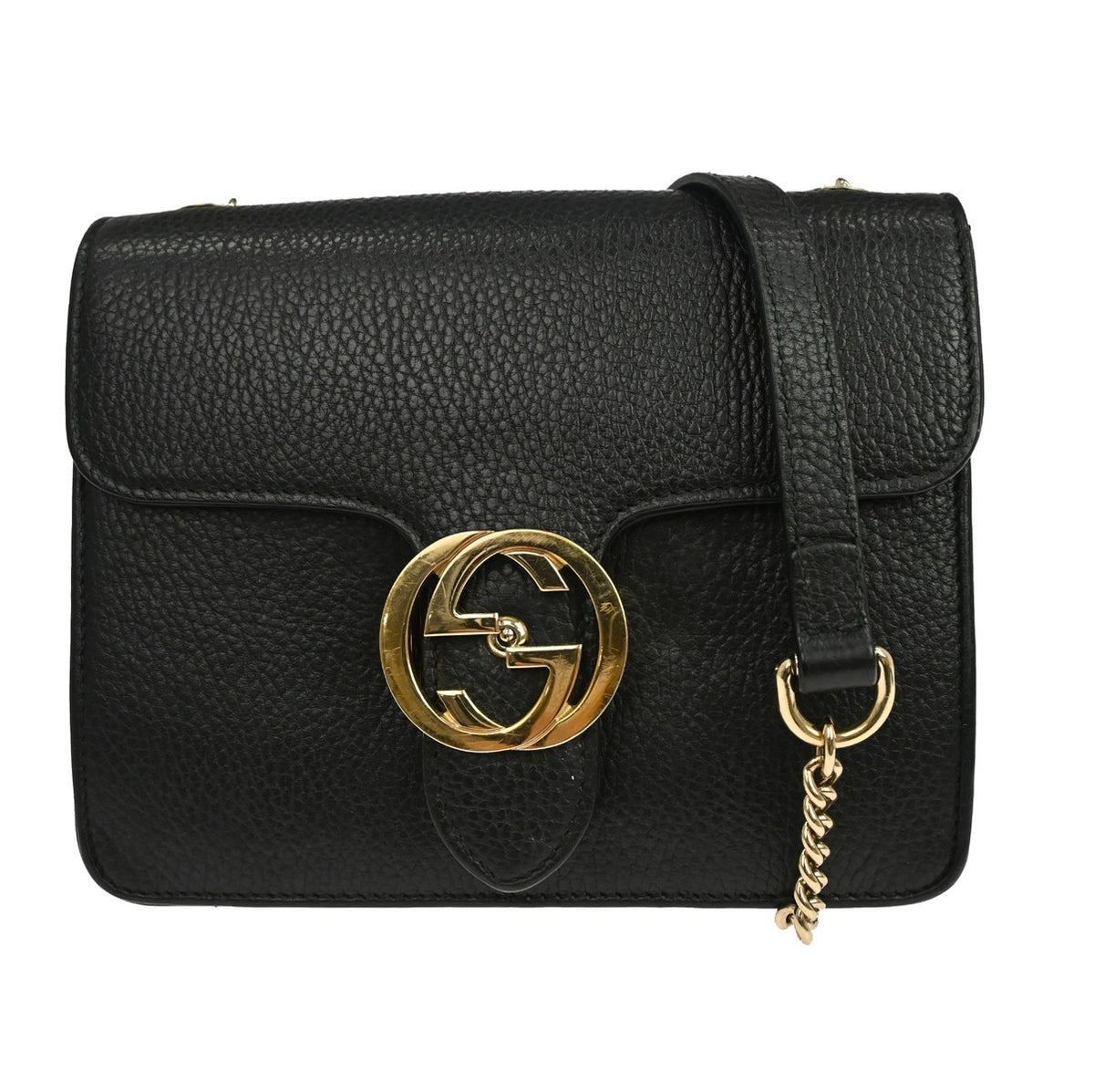 Gucci Interlocking Leather, Black, Leather, Shoulder Bag