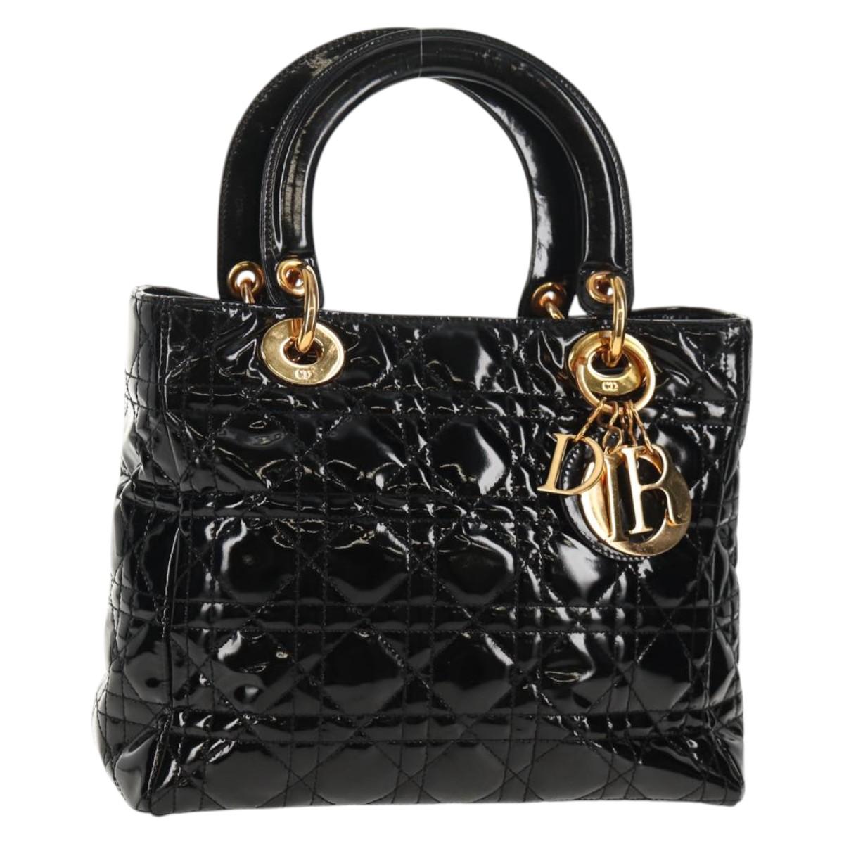 Christian Dior Lady Dior Bag Patent, BLACK, PATENT_LEATHER, Handbag