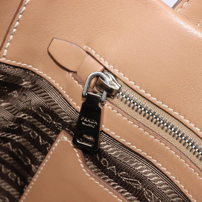 Prada Covered Strap Open City Calfskin, Beige, Leather, Tote Bag
