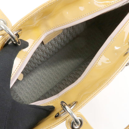 Christian Dior Vintage Lady Dior Cannage Quilt Patent, Yellow, Patent Leather, Handbag