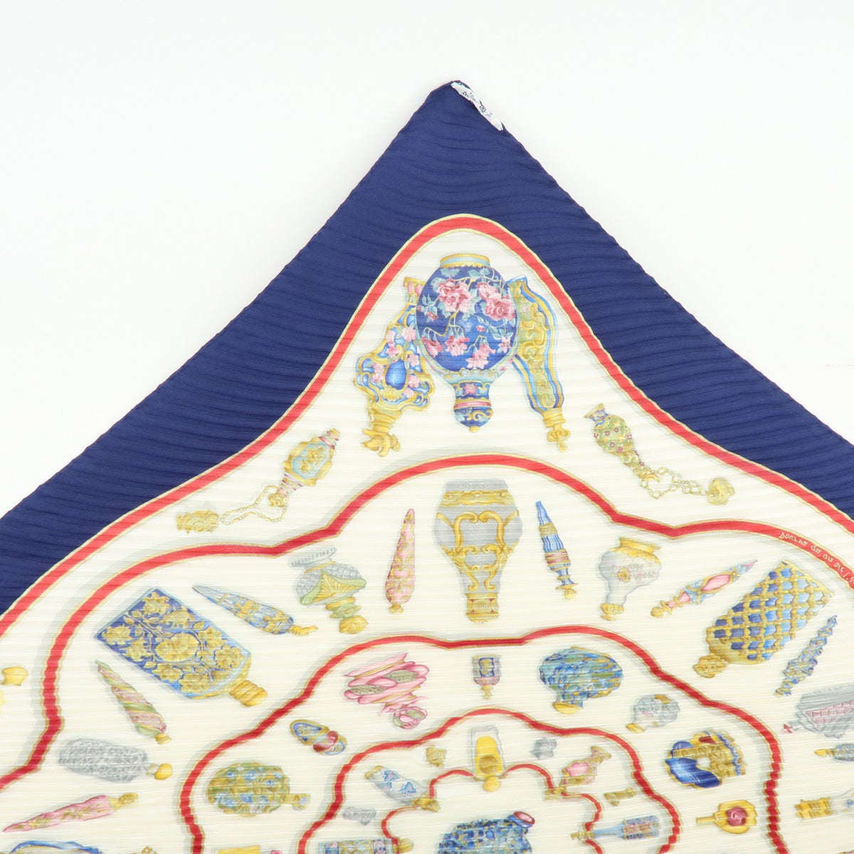 Hermes Carré 90 Pleated Silk, Navy, Silk, Scarf