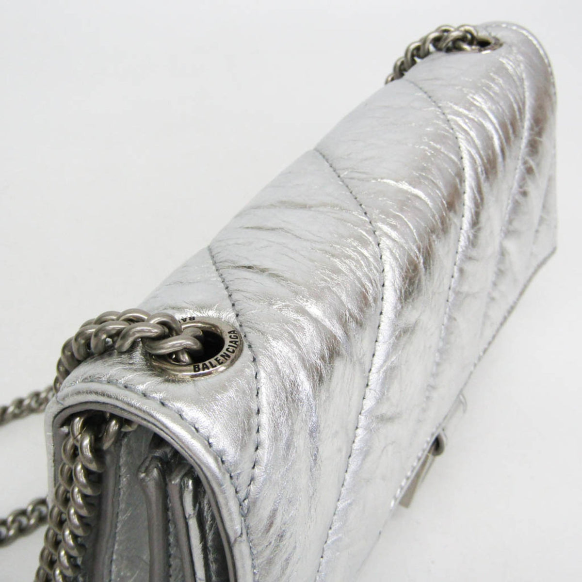 Balenciaga Crush Chain Flap Leather, Silver, Leather, Handbag