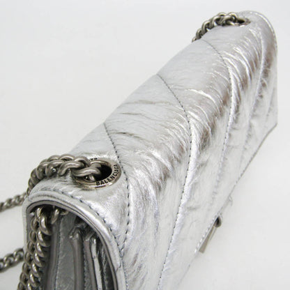 Balenciaga Crush Chain Flap Leather, Silver, Leather, Handbag