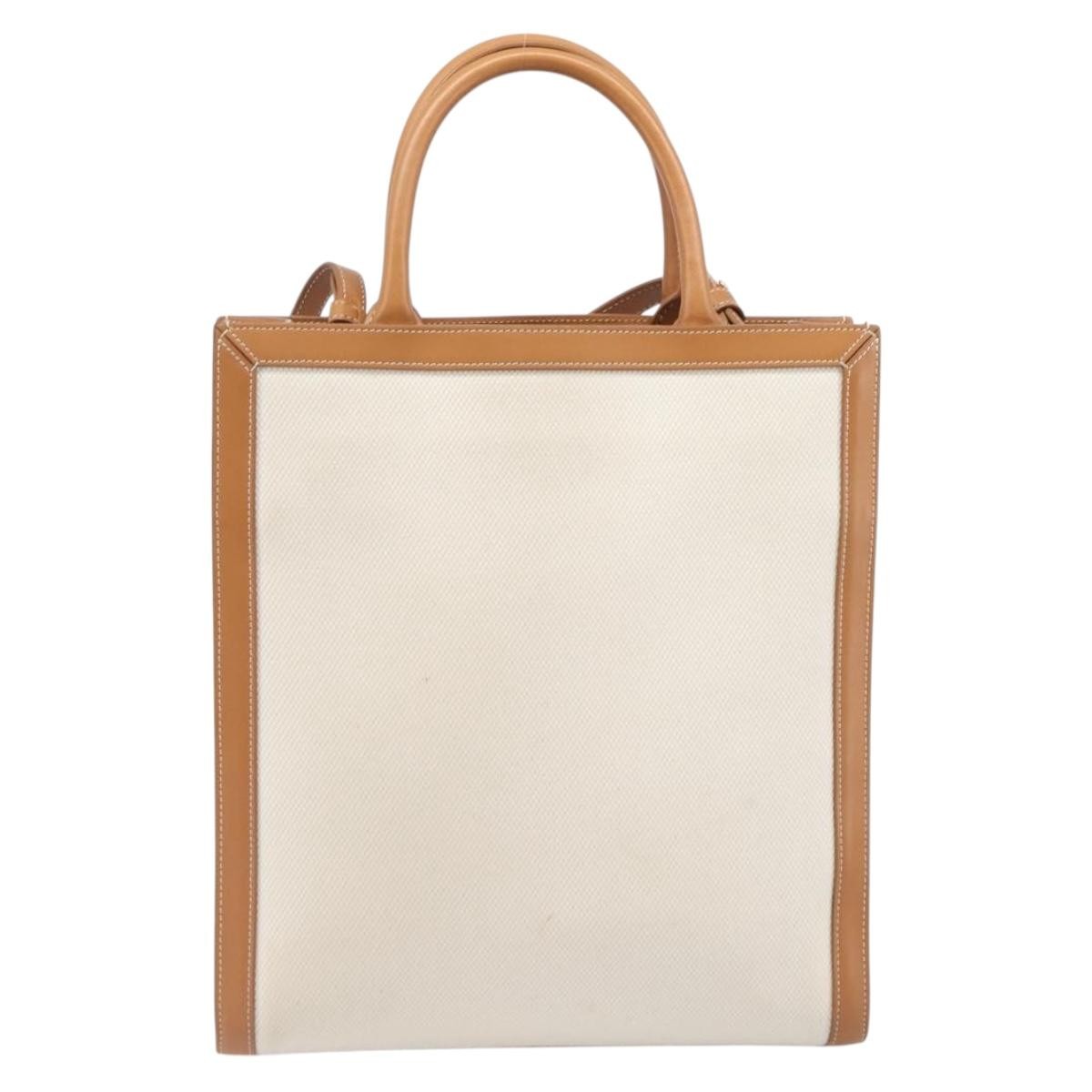 Celine Vertical Cabas Canvas with Leather, Beige, Canvas, Tote Bag