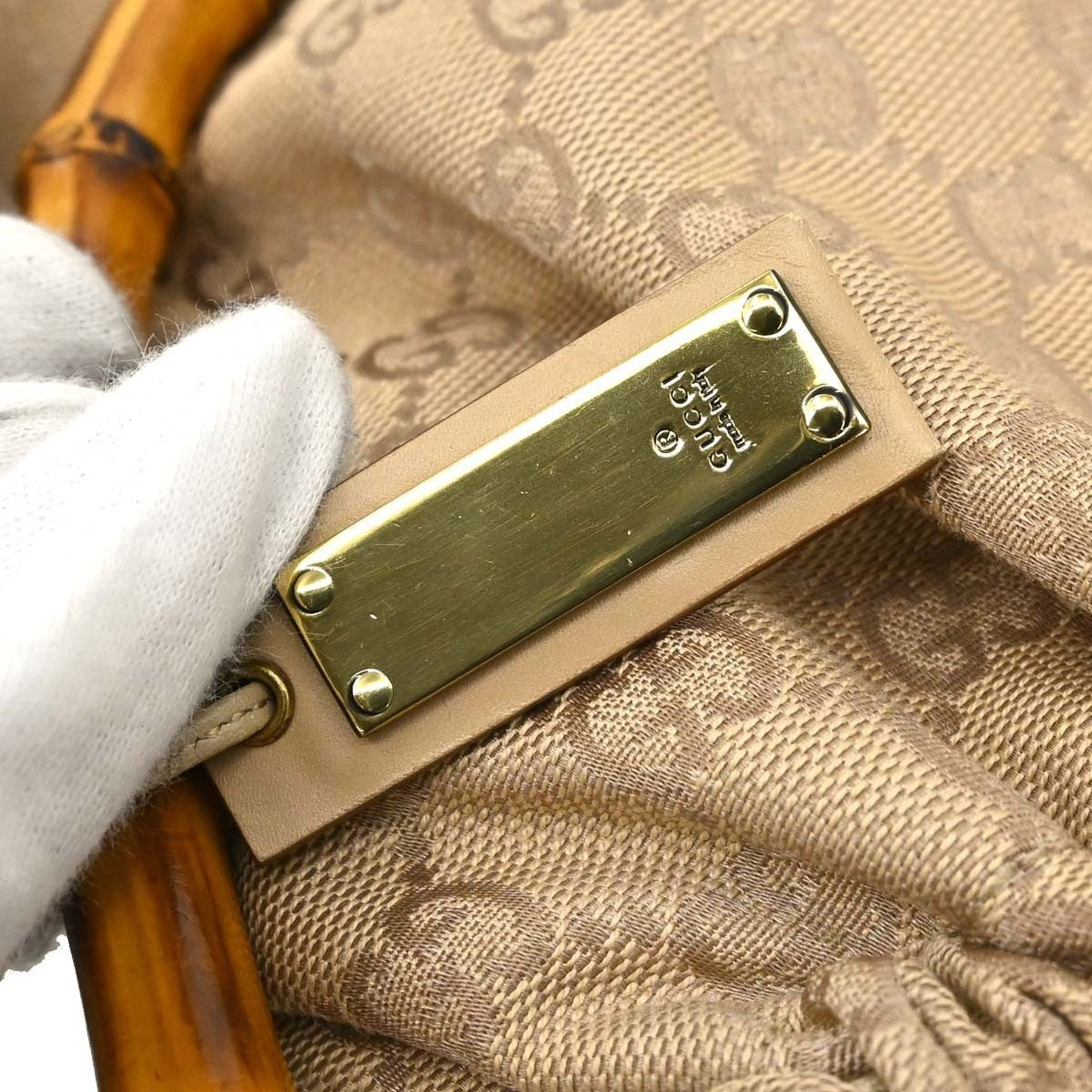 Gucci Bamboo Frame Satchel GG Canvas, Beige, Canvas, Handbag
