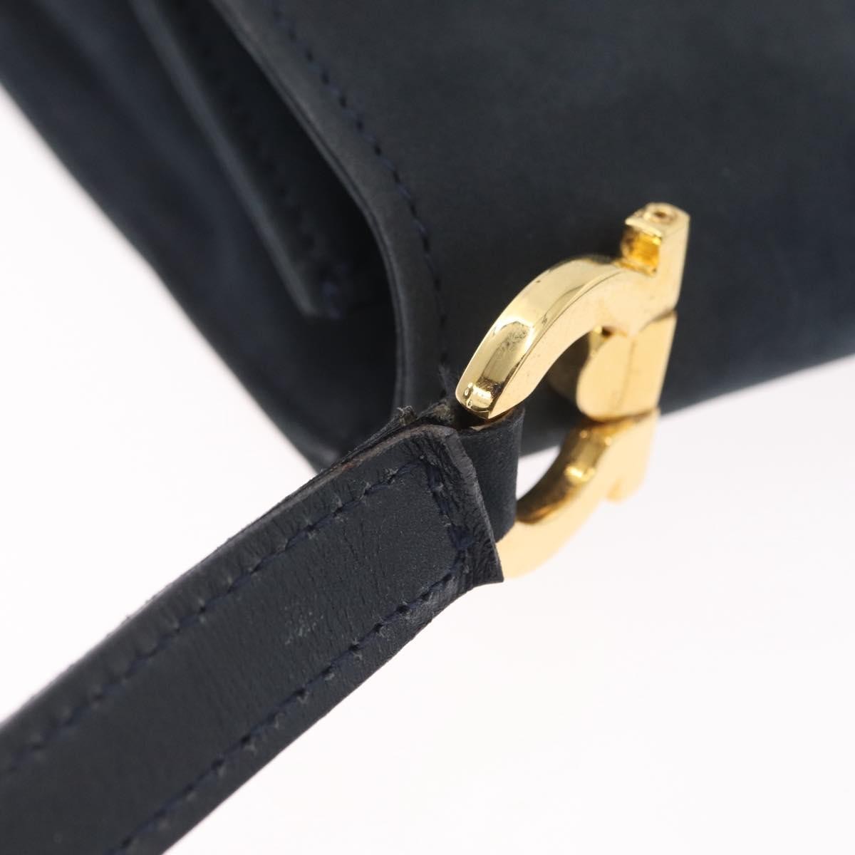 Salvatore Ferragamo Gancini Flap Suede, Navy, Suede, Shoulder Bag