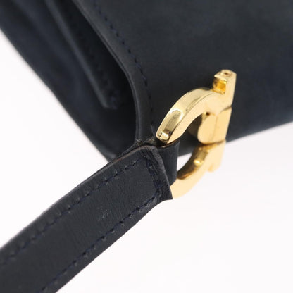 Salvatore Ferragamo Gancini Flap Suede, Navy, Suede, Shoulder Bag