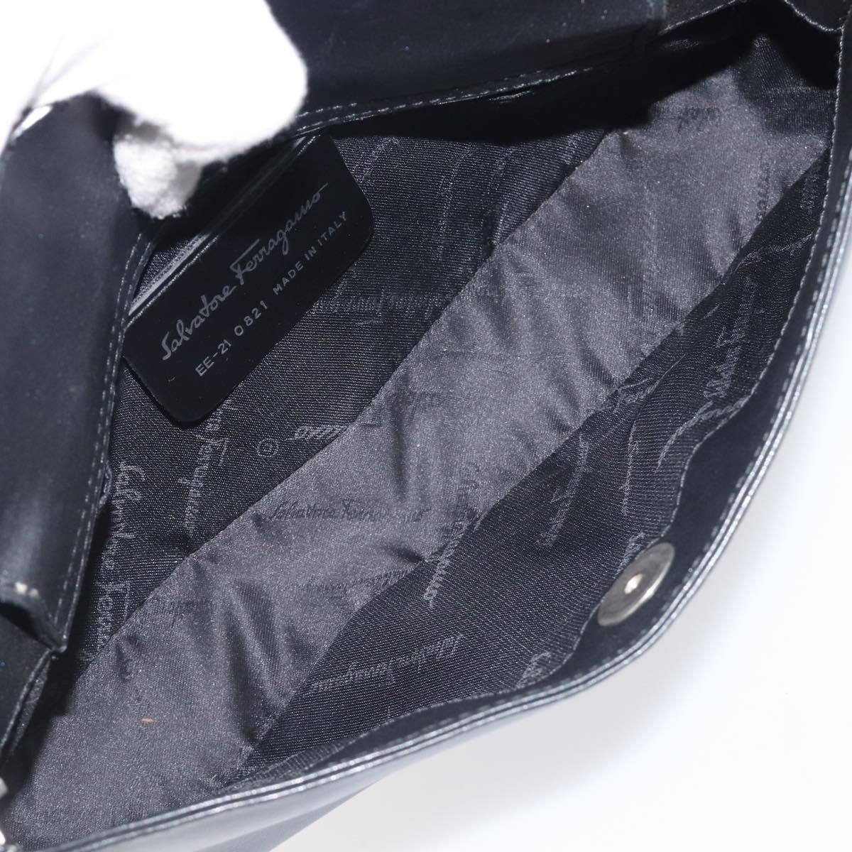 Salvatore Ferragamo Gancini Leather, Black, Leather, Shoulder Bag