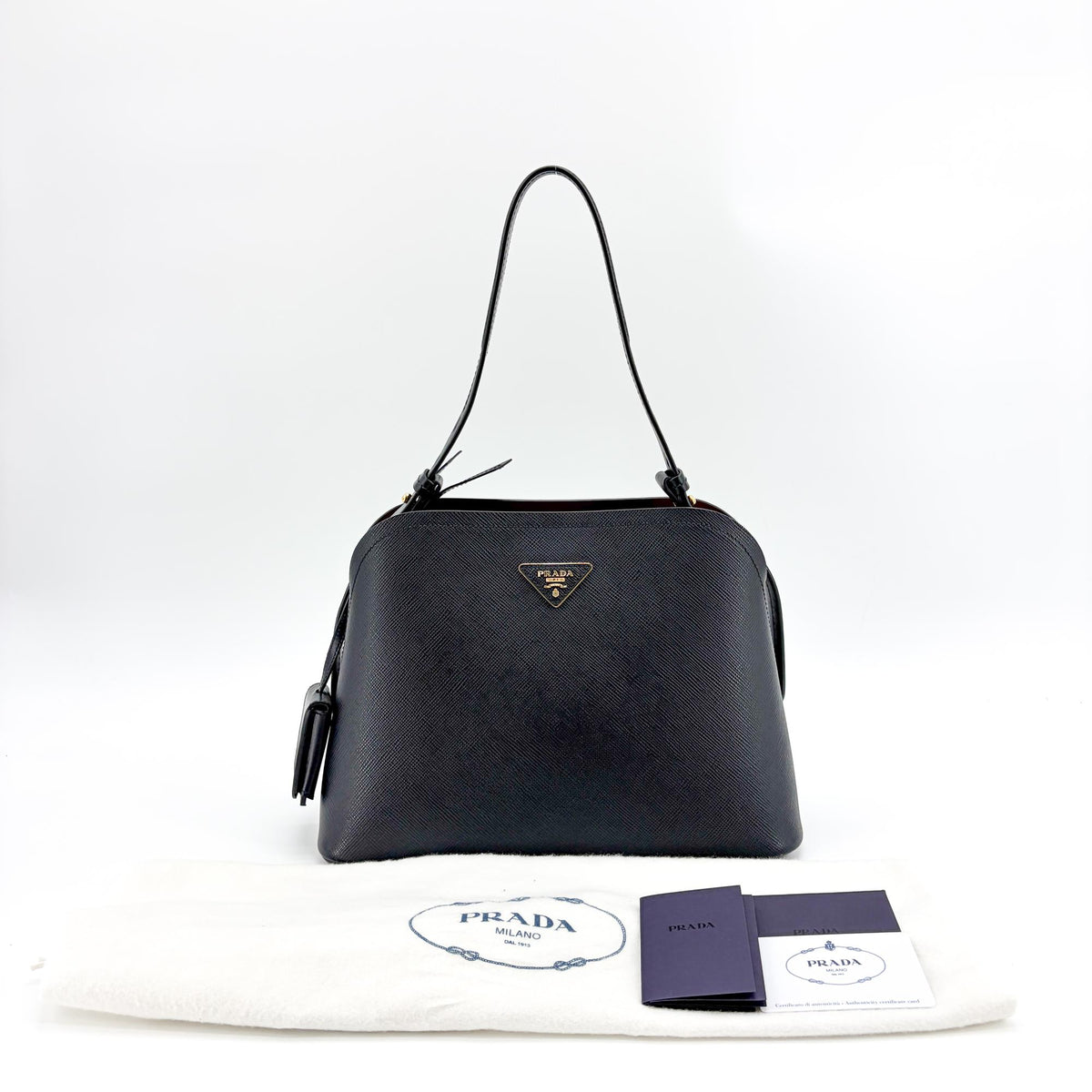 Prada Matinee Saffiano Leather, Black, Leather, Handbag