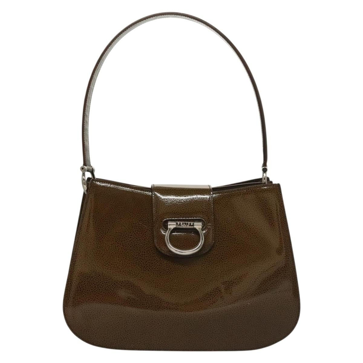 Celine Shoulder Leather, Khaki, Patent Leather, Shoulder Bag