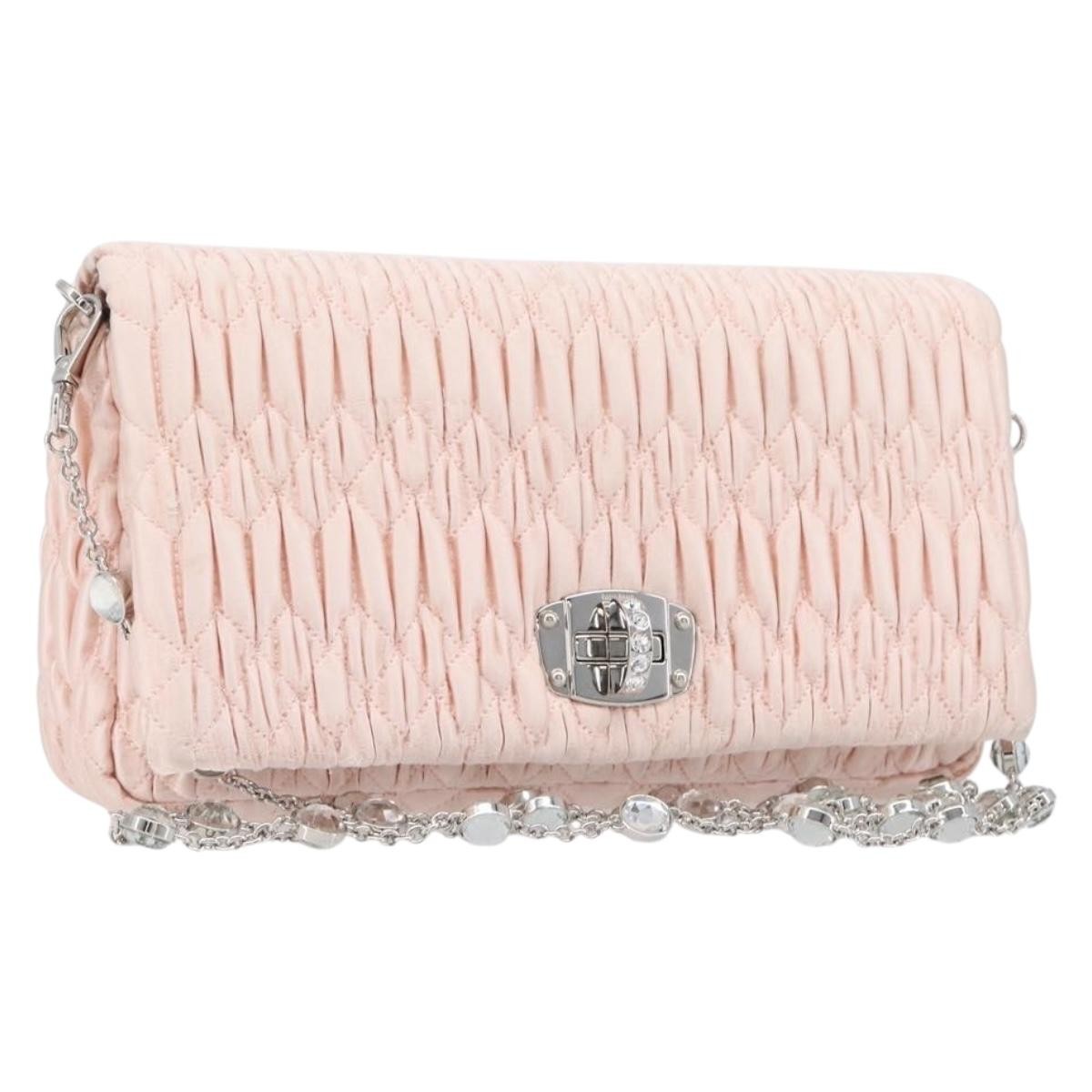Miu Miu Crystal Full Flap Printed Calf Hair and Matelasse Leather, Pink, Satin, Shoulder Bag