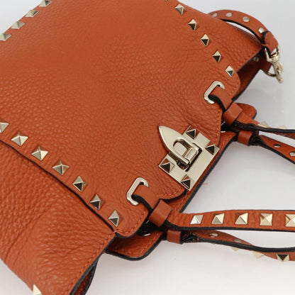 Valentino Garavani Rockstud Pebbled Leather, Orange, Leather, Tote Bag