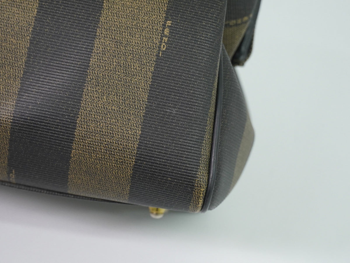 Fendi Vintage Pequin Convertible Boston Coated Canvas, Khaki, Canvas, Handbag