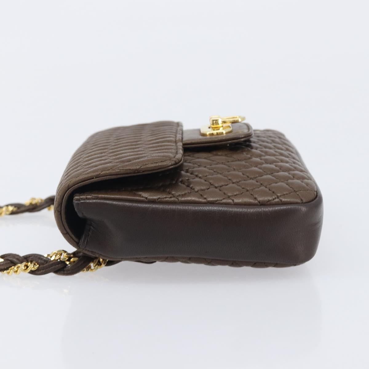 Bally Vintage Chain Quilted Leather, Brown, Leather, Shoulder Bag