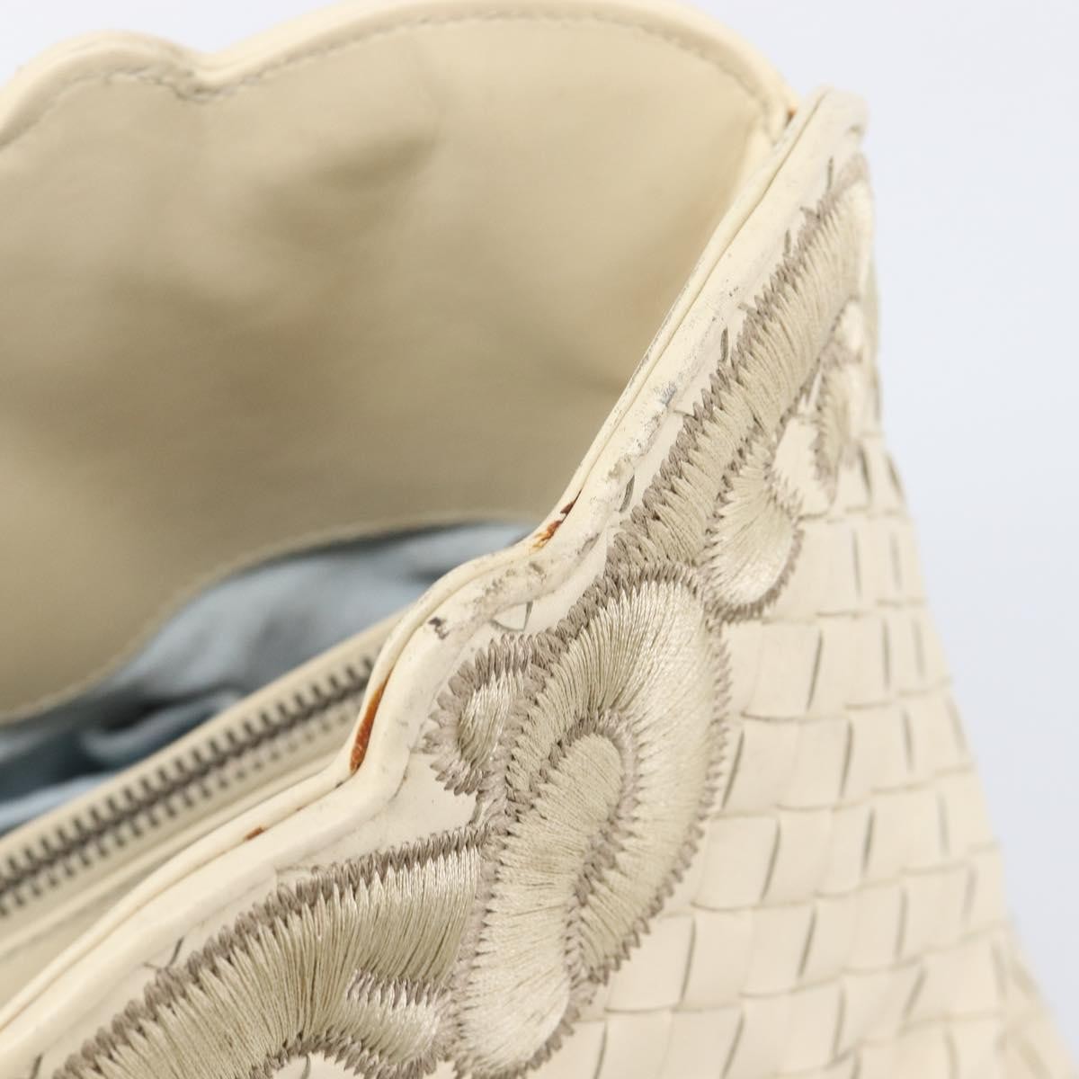 Bottega Veneta Belted Cabas Tote Intrecciato Nappa with Stitched Detail, White, Leather, Tote Bag