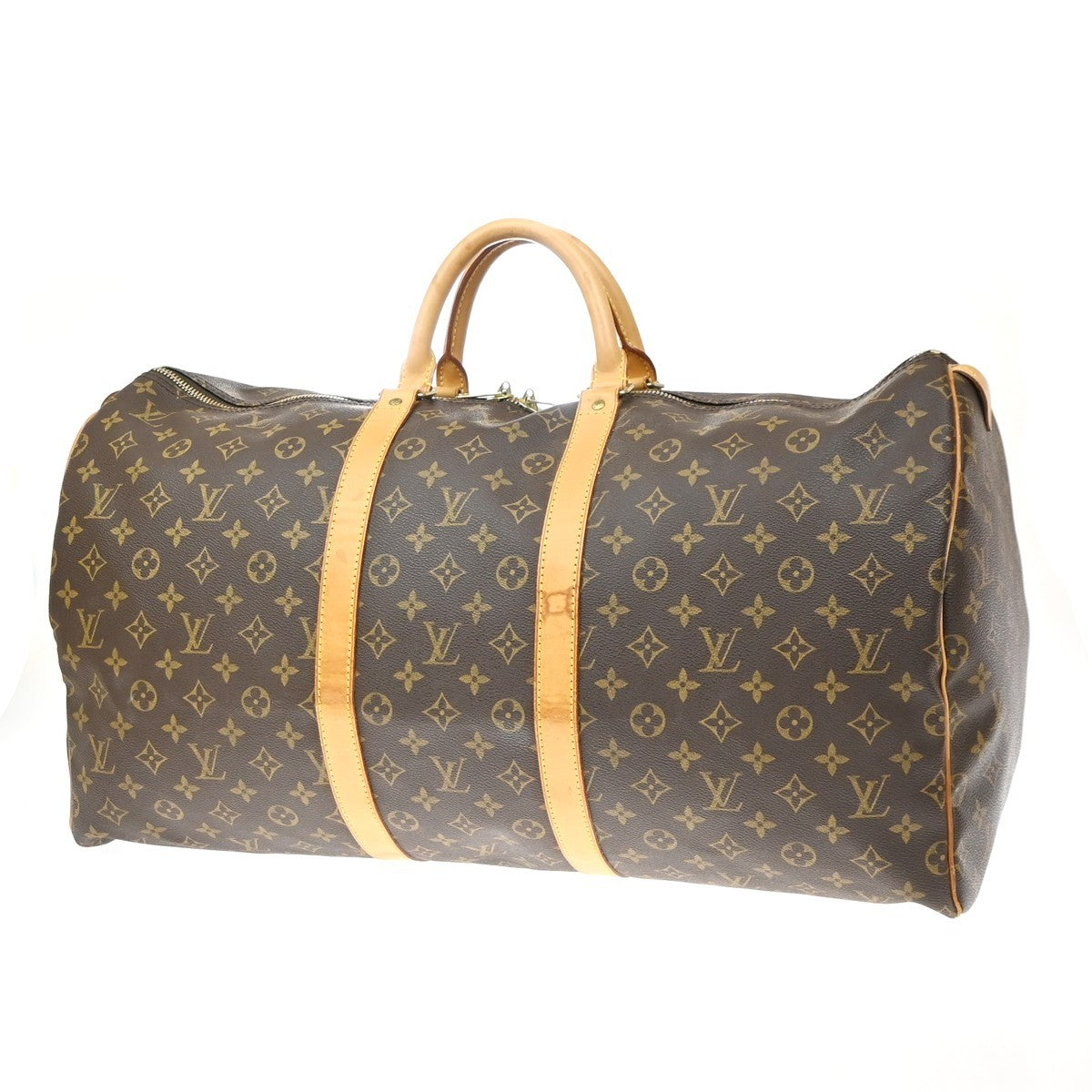 Louis Vuitton Keepall Monogram Canvas, Brown, Leather, Travel Bag