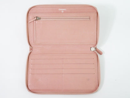 Chanel Camellia Zip Around Organizer Leather, Pink, Leather, Wallet