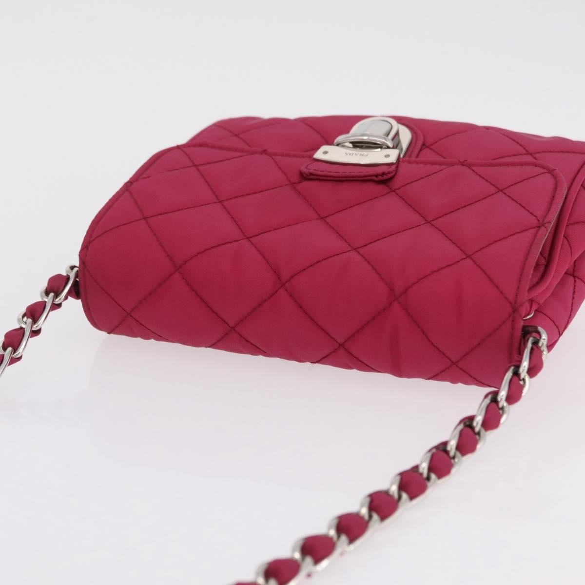 Prada Pushlock Chain Flap Quilted Tessuto, Pink, Nylon, Handbag