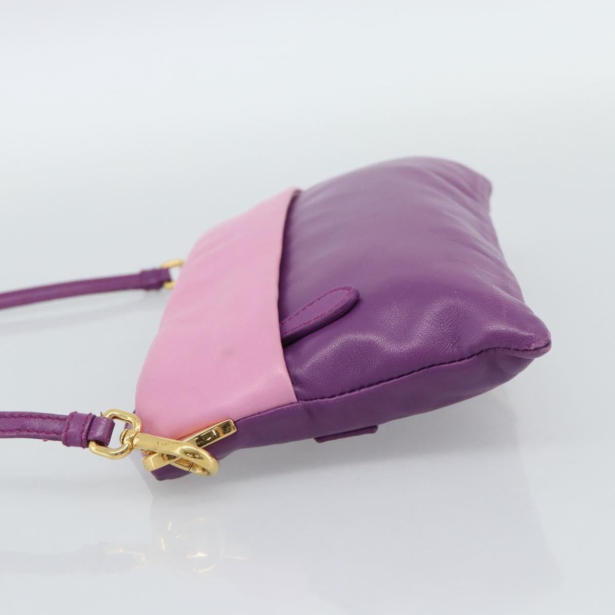 Prada Fold Over Chain Flap Soft Calf, Purple, Leather, Handbag
