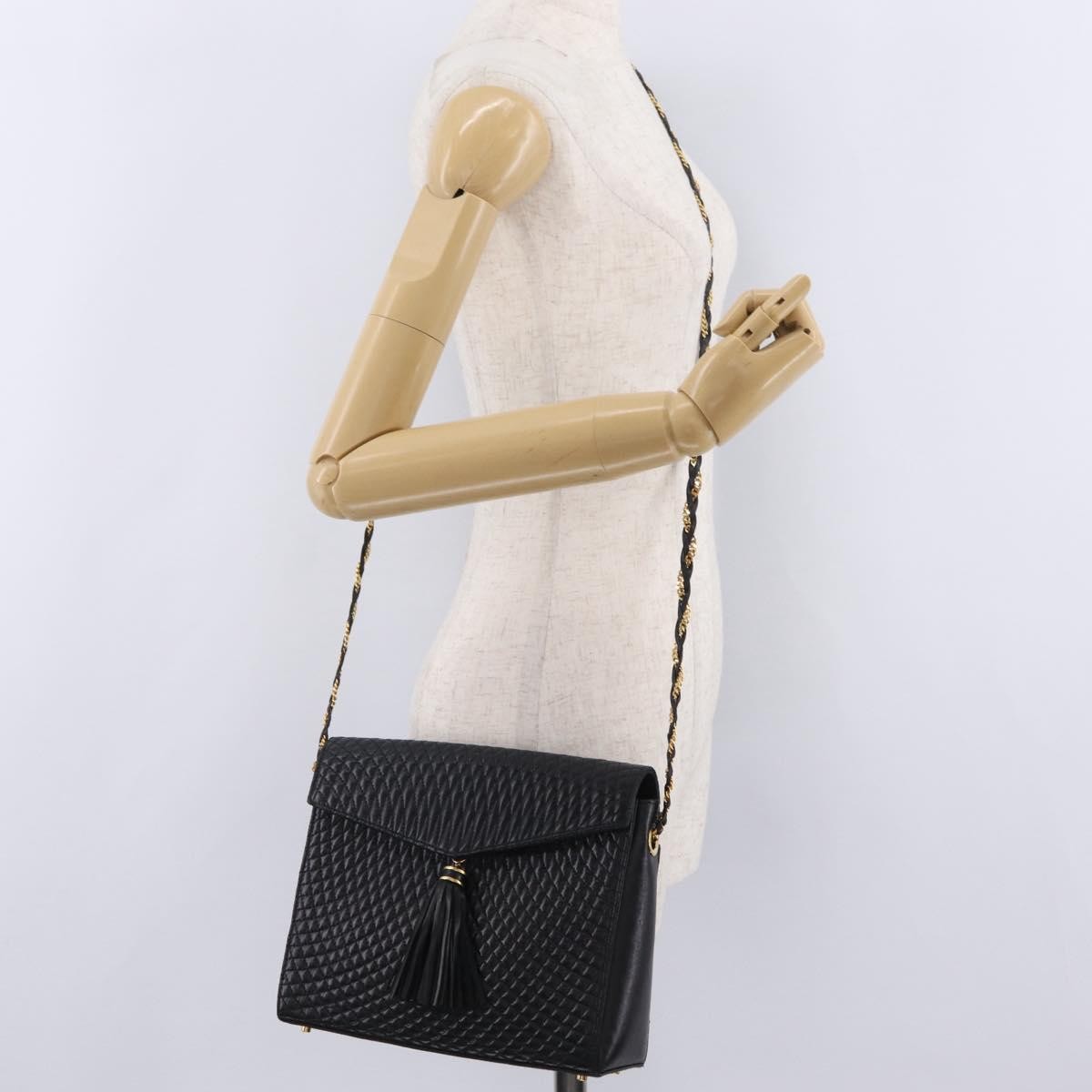 Bally Vintage Chain Quilted Leather, Black, Leather, Shoulder Bag