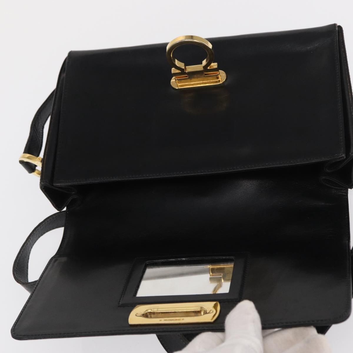 Salvatore Ferragamo Vintage Gancini Flap Leather, Black, Leather, Shoulder Bag