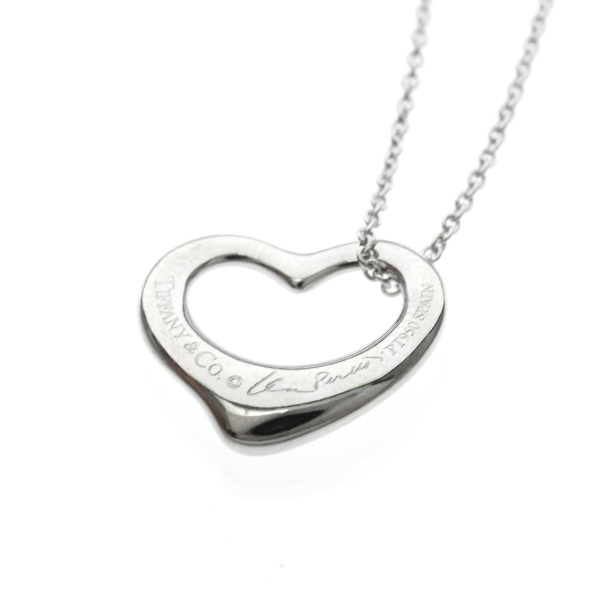 Tiffany & Co. Elsa Peretti Open Heart 5 Diamonds Pendant Platinum and Diamonds, Silver, Platinum, Necklace