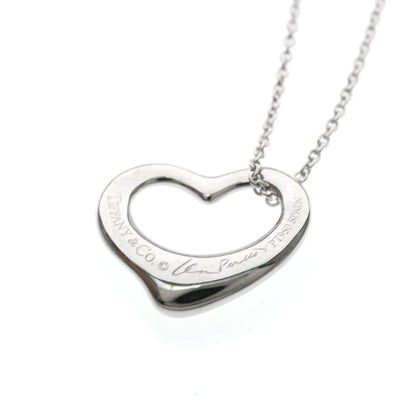Tiffany & Co. Elsa Peretti Open Heart 5 Diamonds Pendant Platinum and Diamonds, Silver, Platinum, Necklace