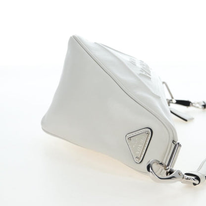 Prada Triangle Logo Wristlet Embossed Leather, White, Leather, Clutch