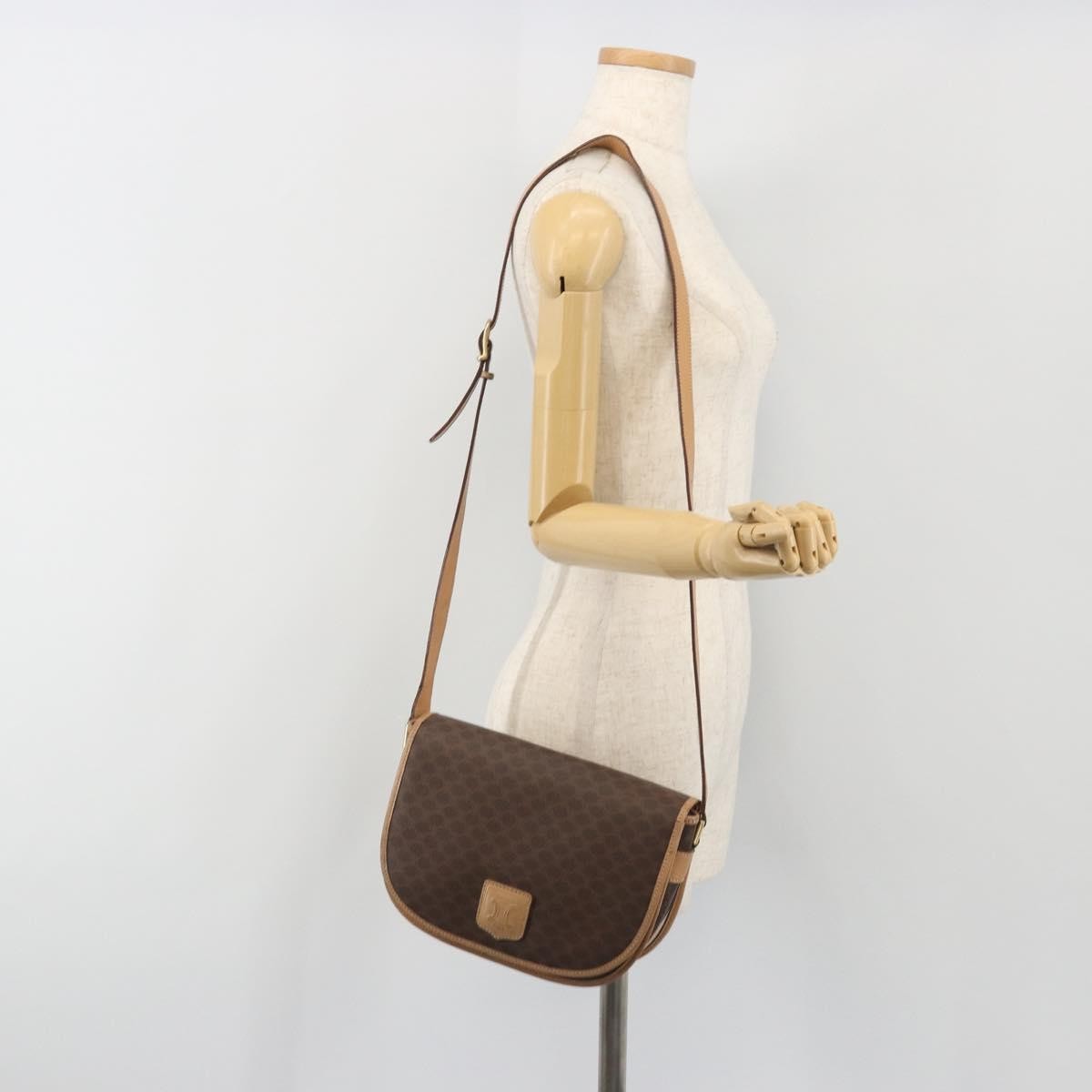 Celine Macadam Canvas, Brown, Canvas, Shoulder Bag