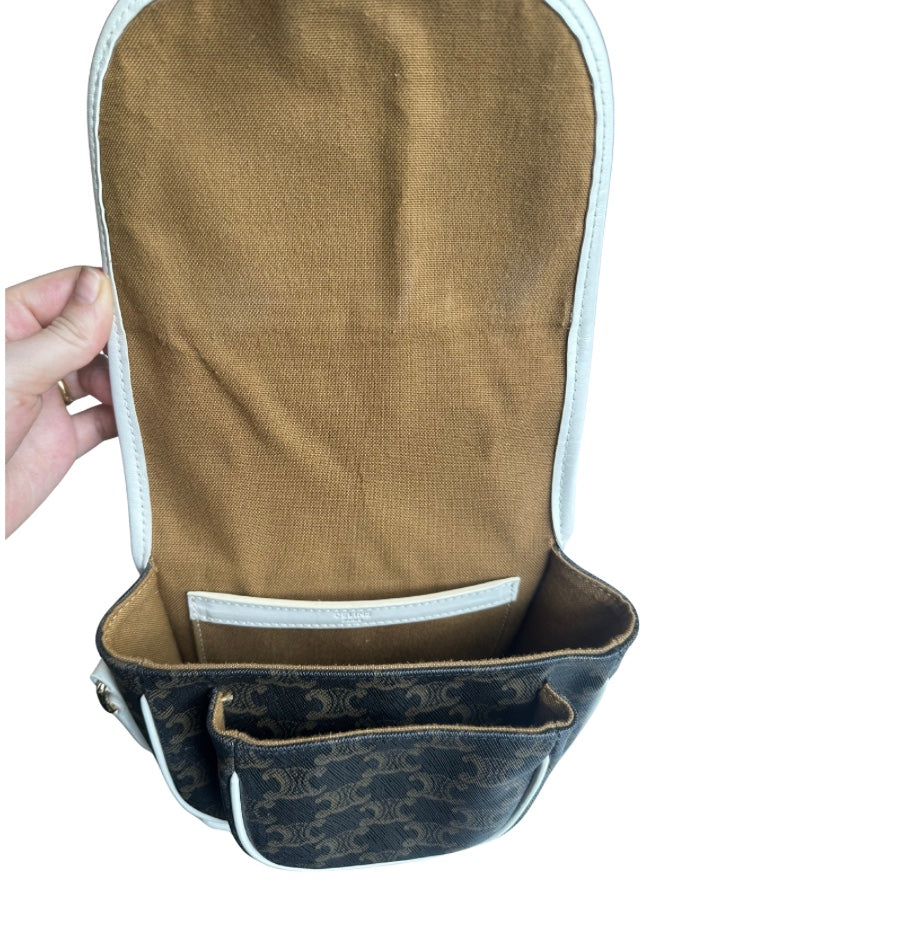 Celine Folco Bag Triomphe Coated Canvas, Brown, Canvas, Shoulder Bag