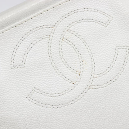 Chanel Vintage Wooden Quilted Caviar, White, Leather, Tote Bag