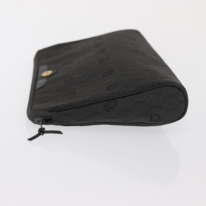 Christian Dior Vintage Honeycomb Zip Coated Canvas, Black, Canvas, Clutch
