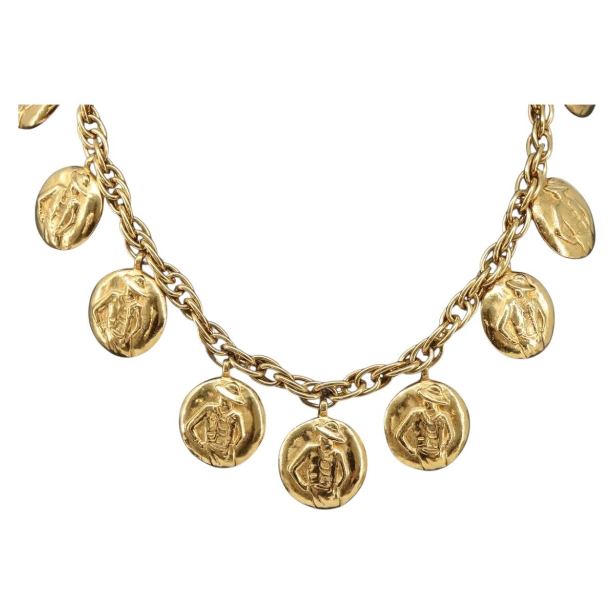 Chanel Vintage Diamond Coco Mademoiselle Long Metal, Gold, Metal, Necklace