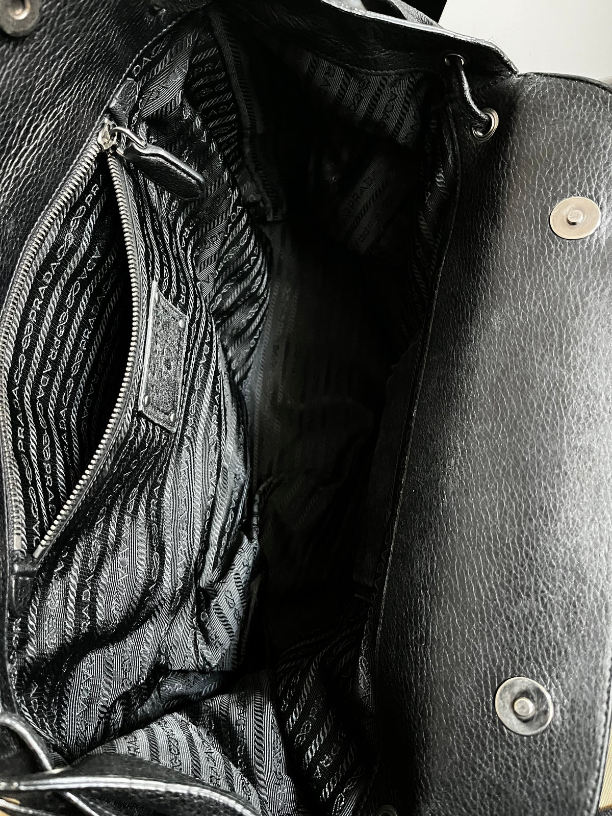 Prada Whipstitch Frame Satchel Tessuto and Leather, Black, Nylon, Handbag