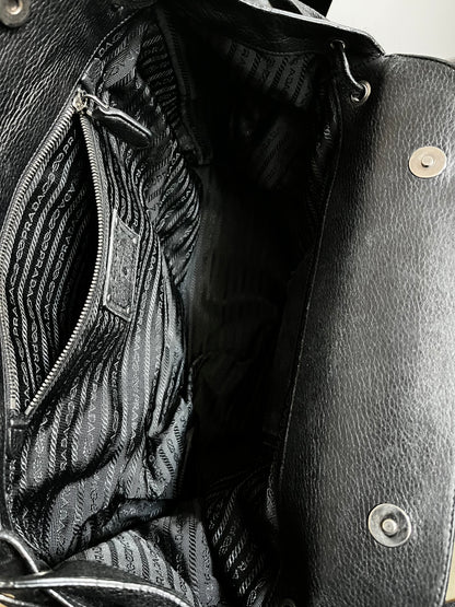 Prada Whipstitch Frame Satchel Tessuto and Leather, Black, Nylon, Handbag
