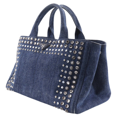 Prada Canapa Convertible Rhinestone Embellished Denim, Blue, Denim, Tote Bag
