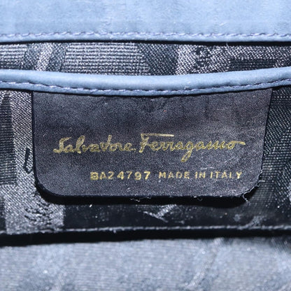 Salvatore Ferragamo Gancini Flap Suede, Navy, Suede, Shoulder Bag
