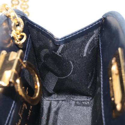 Salvatore Ferragamo Vintage Gancini Chain Suede, Black, Suede, Shoulder Bag