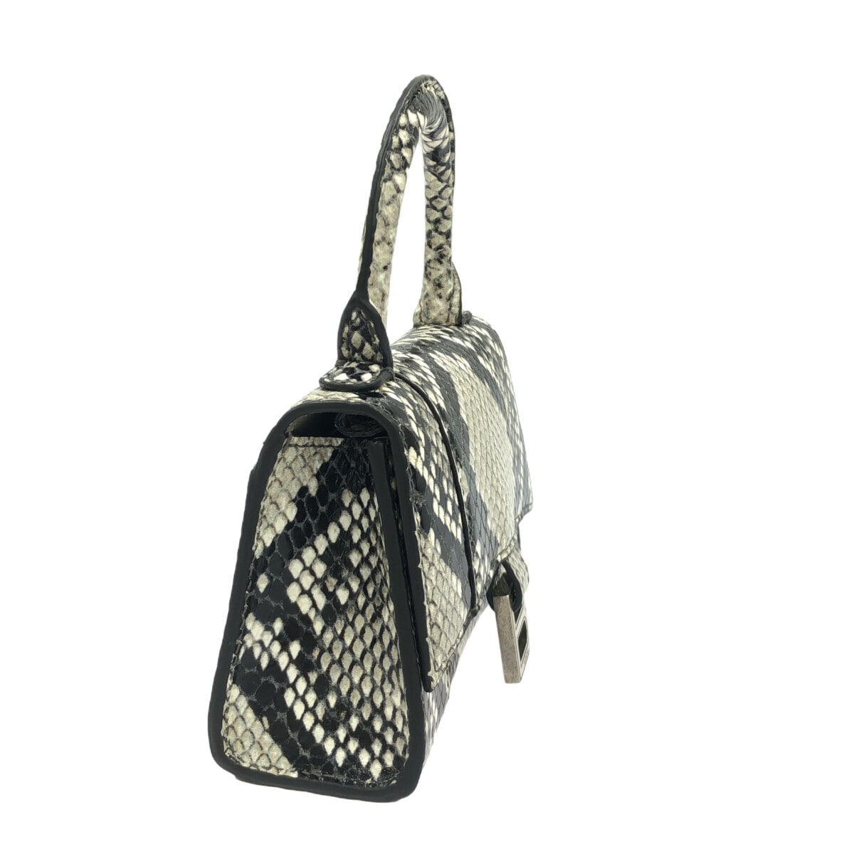 Balenciaga Hourglass Top Handle Crocodile Embossed Leather, Gray, Calfskin, Handbag