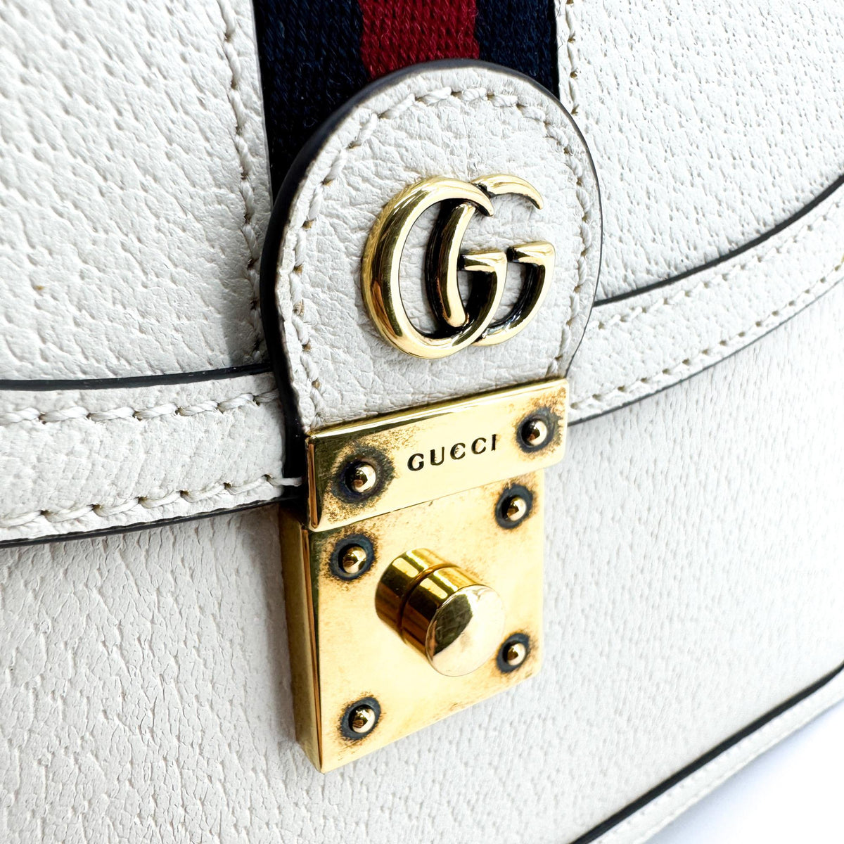 Gucci Ophidia Flap Top Handle Leather, White, Leather, Handbag